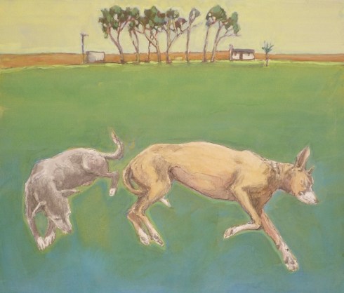 Two dogs sleeping. Gouache. 24 x 27 cm. 2014